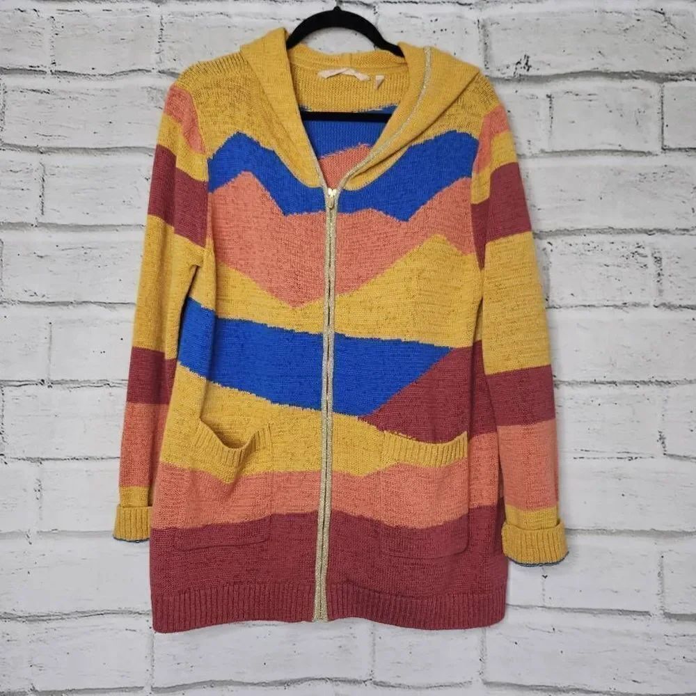 Soft Surroundings Medium Reverie Multicolor Hooded Zip-Front Cardigan Sweater